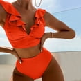 thumbnail image 2 of TSADFHJI Women Plus Size Maternity Swimsuits New Multicolor Ruffled V Neck Split Swimsuit High Waist Split Bikini Women's M Orange, 2 of 4