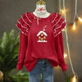 thumbnail image 4 of Yteetum Christmas Sweatshirt for Women Oversized Crewneck Pleated Ruffle Trim Drop Shoulder Pullover Hoodless Sweatshirts Womens Casual Xmas Graphic Print Round Neck Loose Lantern Sleeve Sweatshirts, 4 of 7