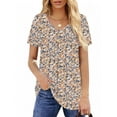 thumbnail image 3 of UVN Womens Blouses Summer V Neck Shirts Ladies Short Sleeve Casual Pleated Floral Tunic Tops, 3 of 9