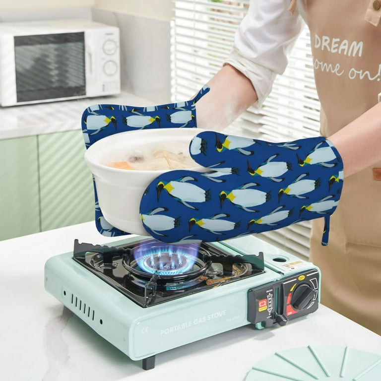 Blue Gold Marble Oven Mitts & Pot Holders Set Of 4 - Heat Resistant Silicone Kitchen Gloves