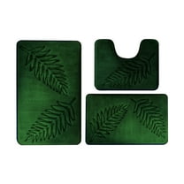 PureCasa Leaves Pattern Bathroom Rugs 3-Piece Set with Bath Rug 1PC 20"x32"   1PC 16"x24" and U-Shaped Toilet Mat 1PC 15"x18", Modern Style Home Decor Floor Mats, 3PC, Set of 3, Green