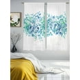 thumbnail image 4 of Teal Blue Eucalyptus Leaves Semi Sheer Window Curtains 72 Inches Long, Spring Summer Botanical Floral Rod Pocket Voile Silky Chiffon Curtain Light Filtering Drapes for Living Room, 52"x72", 2 Panels, 4 of 9