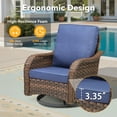 thumbnail image 4 of 5 Piece Patio Wicker Furniture Sets, Outdoor Swivel Rocking Chairs, Loveseat and Ottomans Set with Blue Cushions, 4 of 10