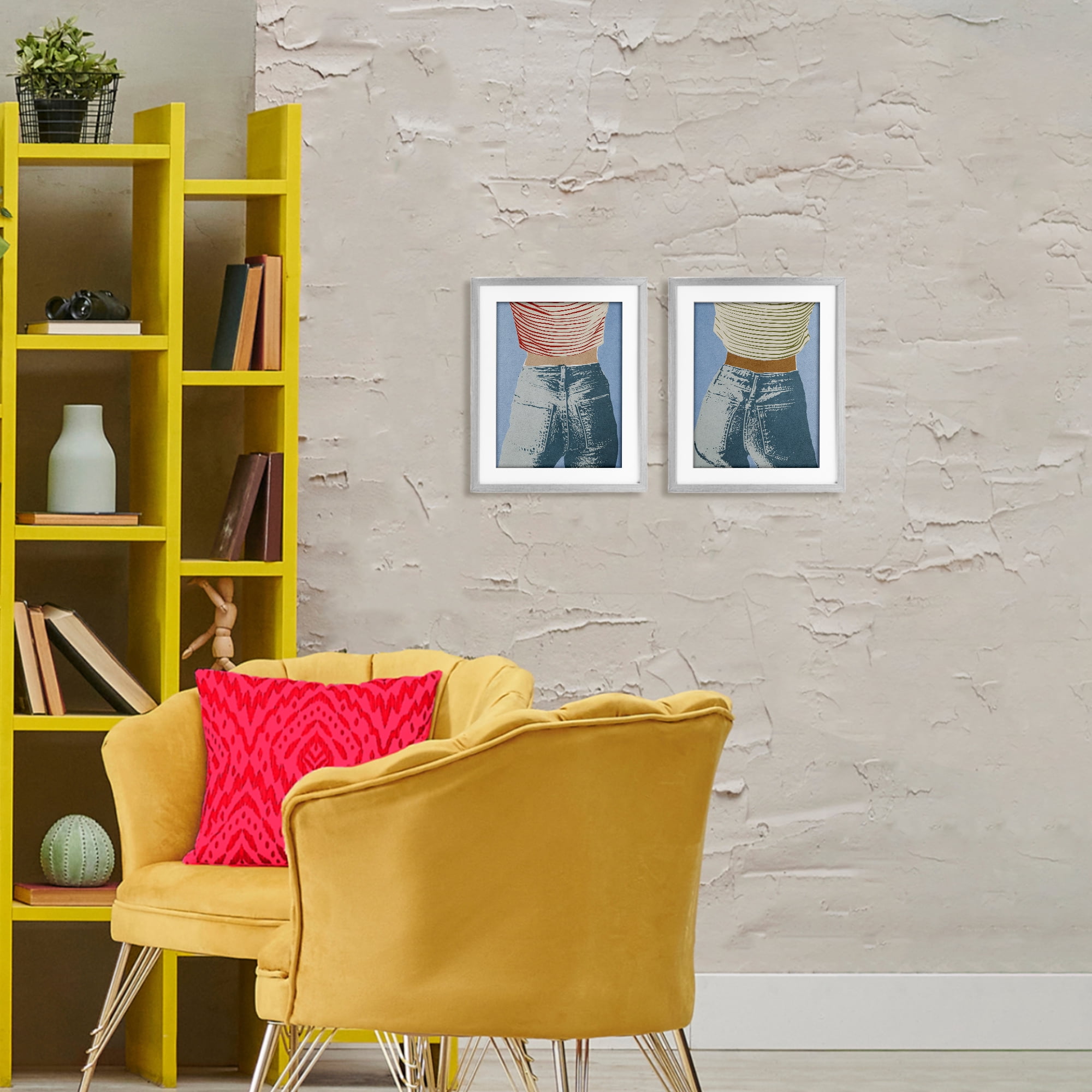 Stupell Industries Favorite Jeans with Striped Shirt 2 Piece Gray Framed Print Under Glass Set, design by Victoria Barnes