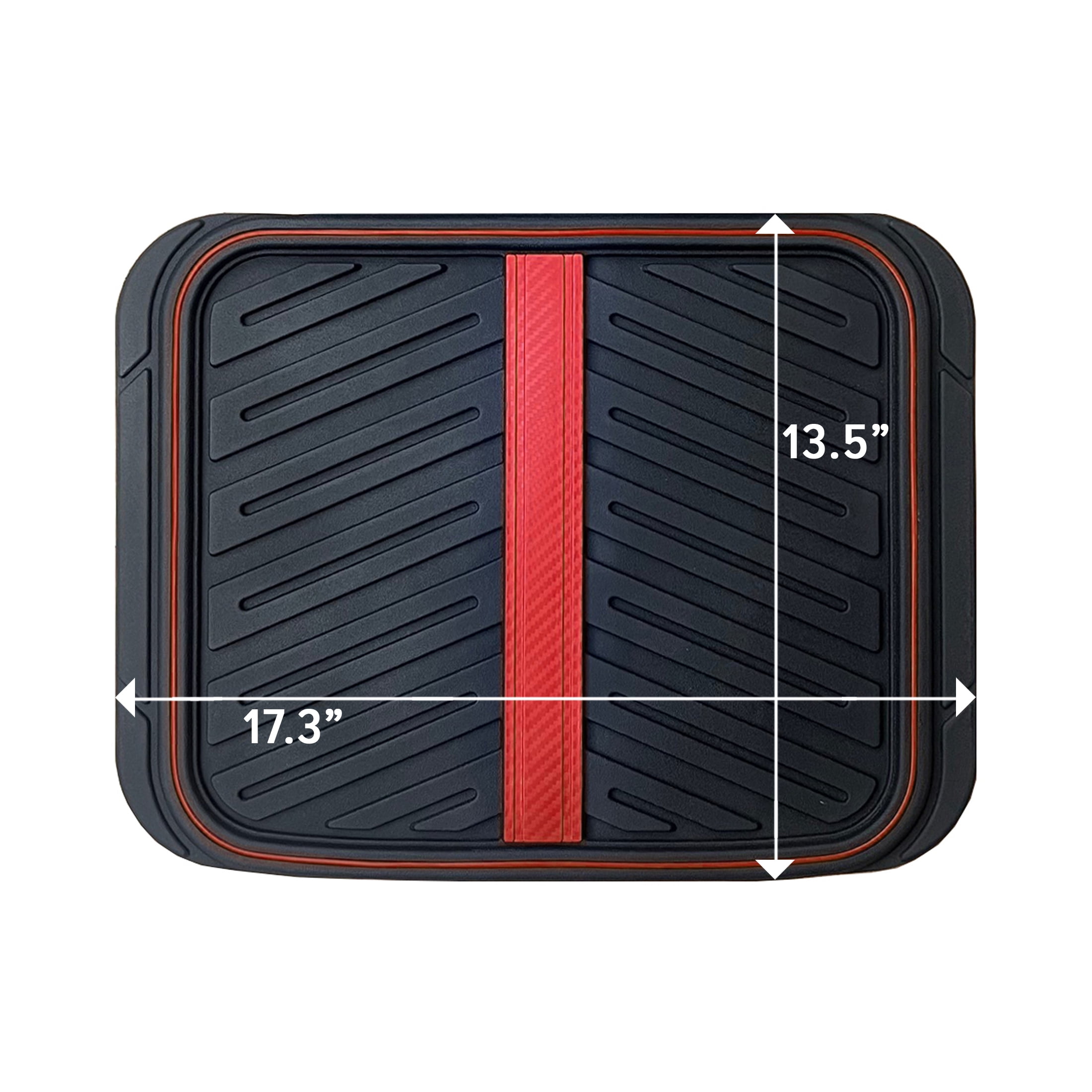 Rally 4-Piece Black with Red Carbon Fiber Stripe & Piping All-Weather Rubber Floor Mat Set – Heavy Duty Universal Trim-to-Fit Car, SUV & Truck Mats