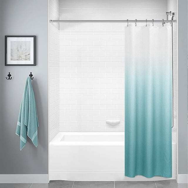 Rideau de Douche en Tissu Texturé, Rideaux de Douche en Polyester Ombré pour Salle de Bain, Doublure de Rideau de Douche Imperméable avec 6 Crochets, Lavable à la Machine (36 x 72 Pouces, Sarcelle)