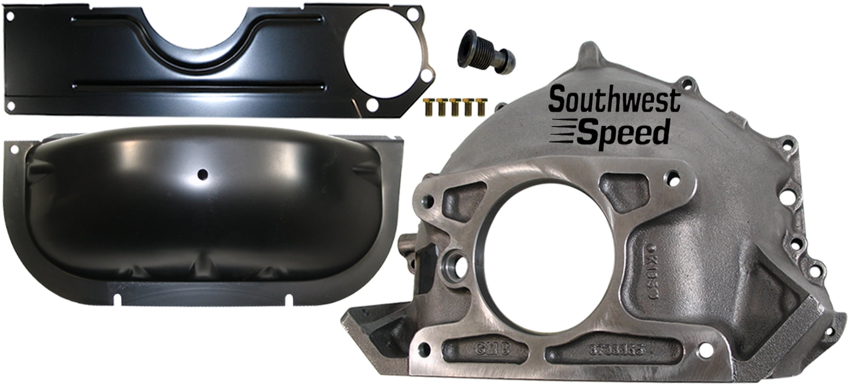 NEW CHEVY 365 BELLHOUSING, FLYWHEEL INSPECTION SHIELD, DUST COVER