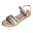 thumbnail image 5 of Rokment Womens Linen Platform Wedge Dressy Sandals Ladies Beach Breathable Open Toe Ankle Strap Espadrilles Chunky High Heels Dress Summer Shoes for Bride Wedding Silver Size 9.5, 5 of 6