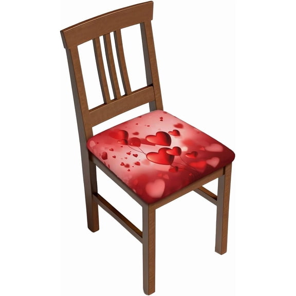 Set of 4 Removable Chair Seat Covers for Dining Room, Valentine''s Day Stretchable Office Kitchen Chair Slipcovers Cushion Protector Heart Love Ballons Furniture Decor, 16.9x16.9 Inches