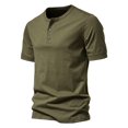 thumbnail image 3 of Camiseta de manga corta de algodón de color liso con cuello Henry de verano, 3 of 5