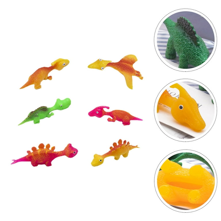 BESTONZON 6pcs Dinosaur Finger Ejection Relief Toy Dinosaur Slingshot Toys  for Kids 