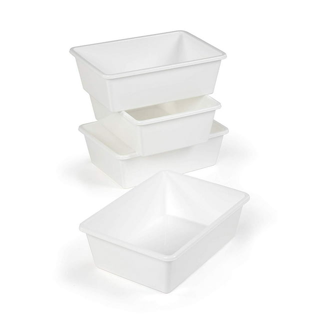 Tot Tutors XL688 Kids Large Plastic Storage Container Bins, White (Set of 4)