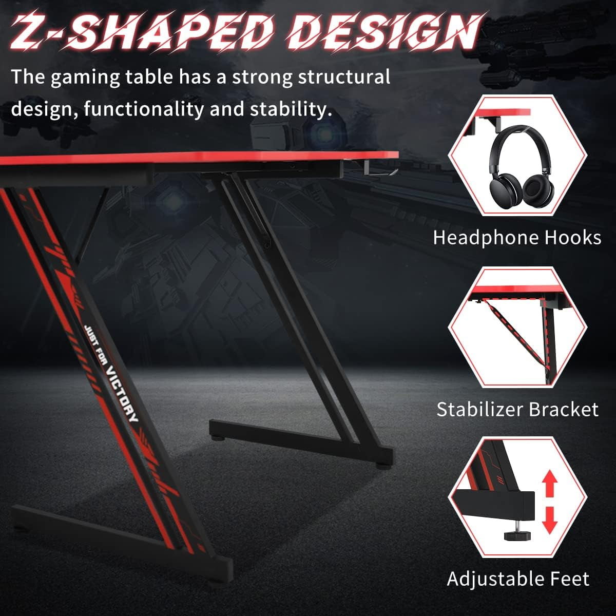 アメリカ製　ゲームテーブル 47 inch Z-Shaped Ergonomic Gaming Desk for Gamers, Office