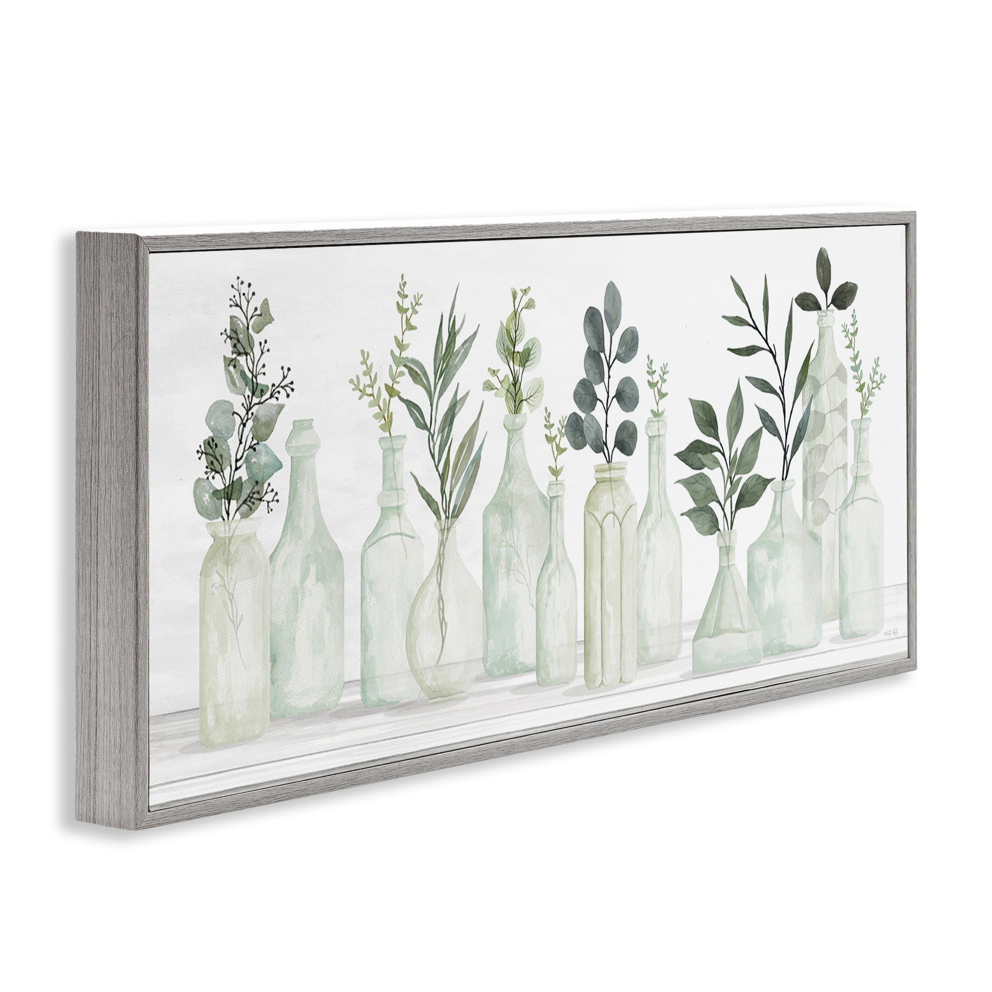 Stupell Industries Country Herb Jars Botanical & Floral Painting Gray Framed Art Print Wall Art, 24 x 10