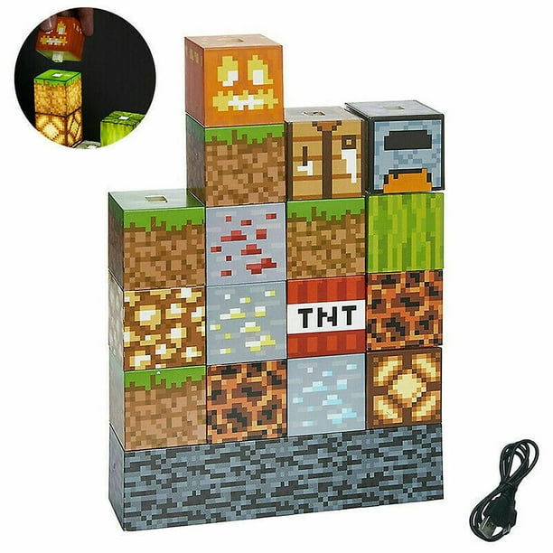 Lámpara de escritorio con bloques de construcción de Minecraft, lámpara de mesa de costura DIY, juguetes, luz nocturna USB, regalos
