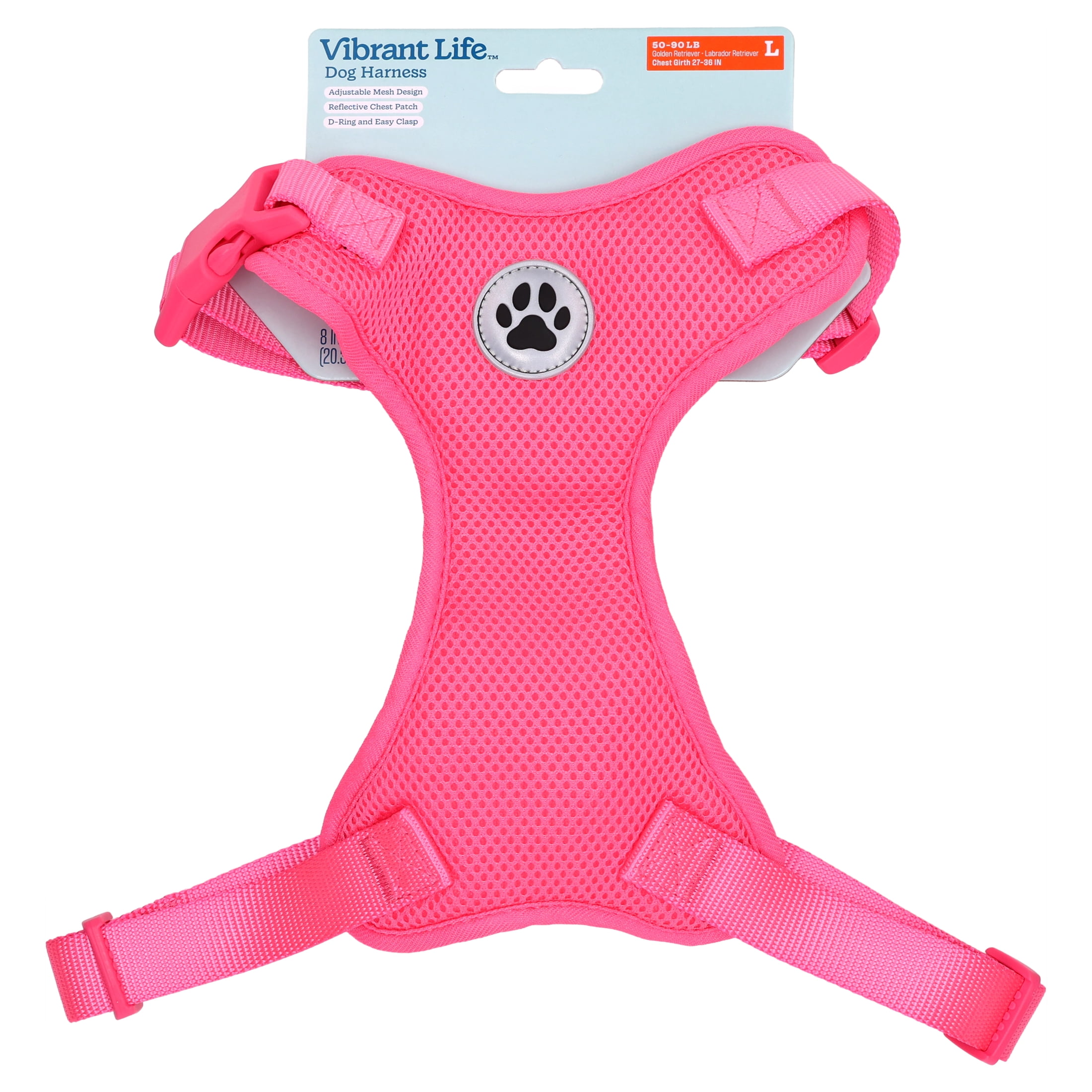 Vibrant Life Reflective Mesh Adjustable Dog Harness, Pink, L