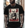 thumbnail image 4 of Black Cat Skull Men's T Shirts Rose Vintage T-Shirt for Men Crew Neck Tees Cotton Tops, Black, S, 4 of 7