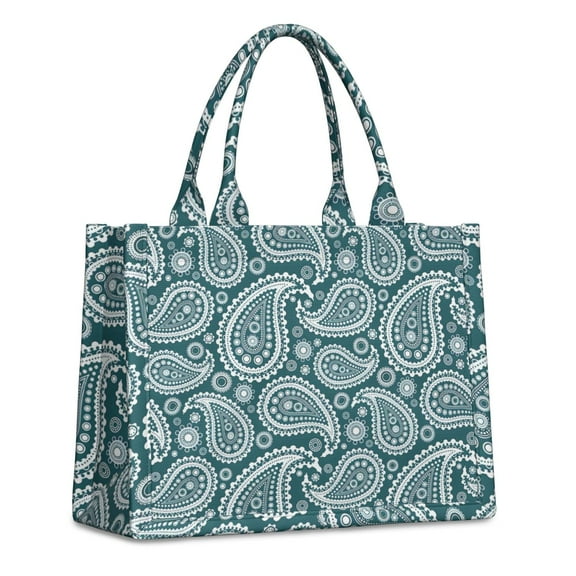 Large Capacity Tote Bag,Teal Paisley Pattern Handbag Fashion Luxury Tote Bag,15.7"x13"x 5.1" Inches,Laptop Compatible
