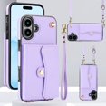 thumbnail image 1 of For Iphone 16 Plus Rfid Card Slot Phone Case With Long Lanyard(Purple),iPhone 15, 1 of 8
