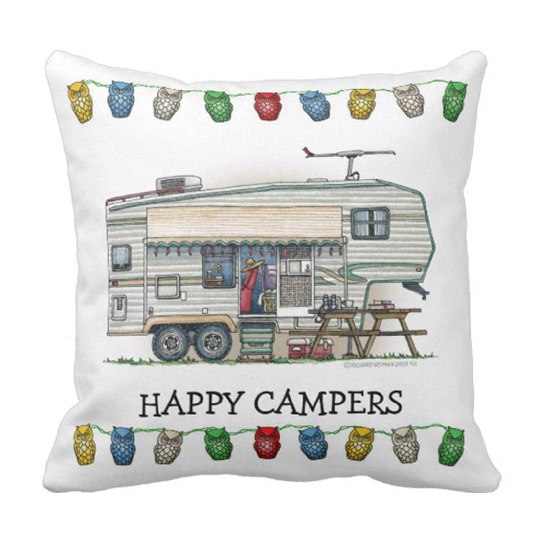 KJONG Cute Rv Vintage Popup Camper Travel Trailer Zippered Pillow Cover,18X18 