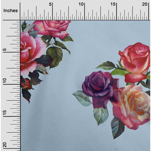 oneOone Organic Cotton Poplin Twill Fabric Leaves & Rose Watercolor Printed Craft Fabric BTY 42 Inch Wide