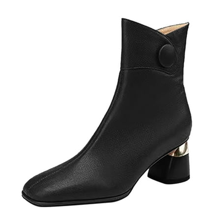 

nsendm Rain Boots for Women Size 9 Women Ankle Boots Autumn And Winter Fashion Solid Color Womens Boots for Teen Shoes Black 8