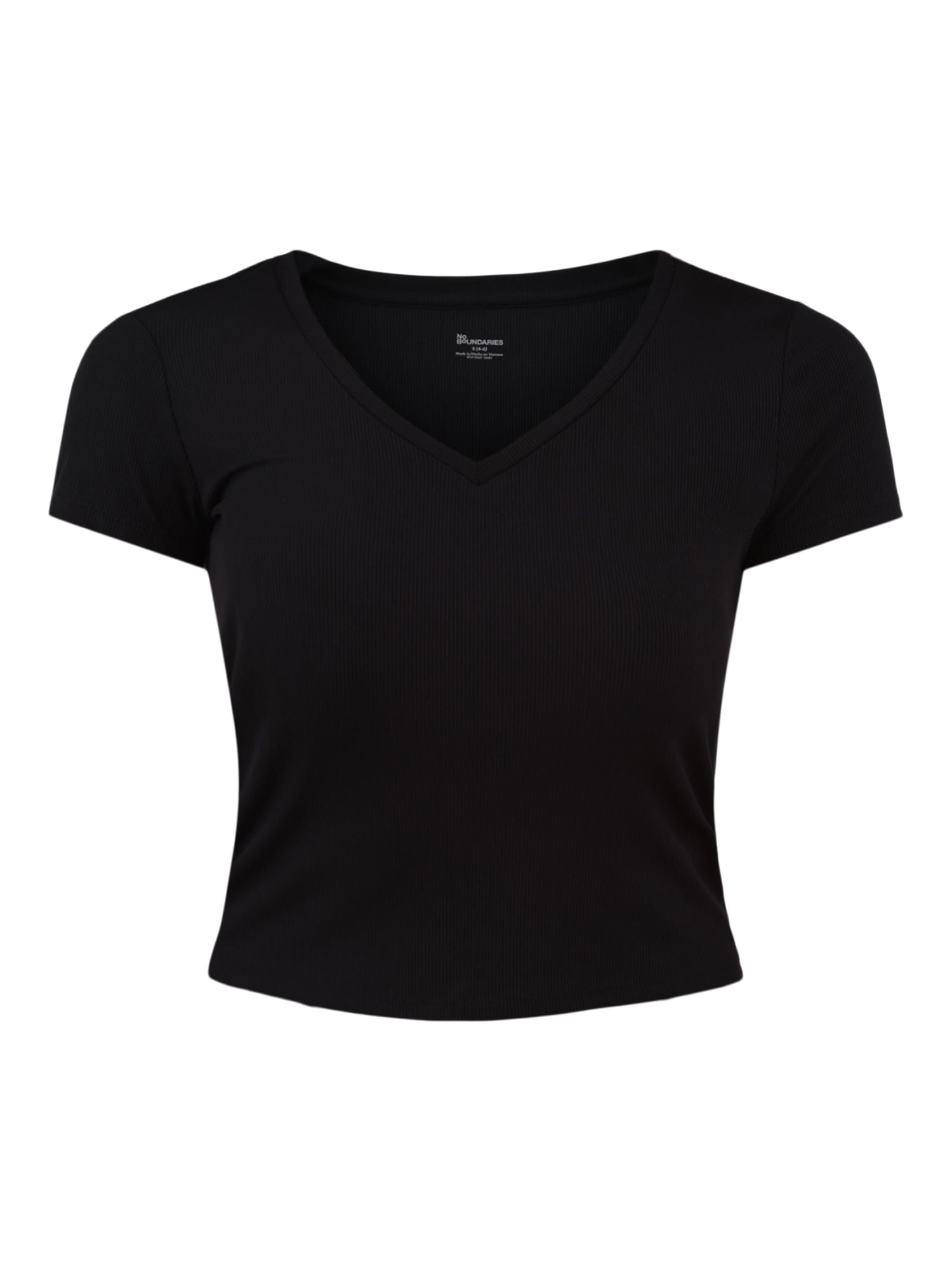 No Boundaries V-Neck Crop Rib Tee, Women's