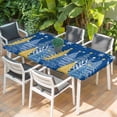 thumbnail image 2 of Blue Christmas Tree Table Cloths for 3 Foot Rectangle Tables, Blue Golden Xmas Tree Snowflake Winter Patio Waterproof Elastic Fitted Tablecloths, Washable Rectangular Table Cover for Camping, 2 of 8