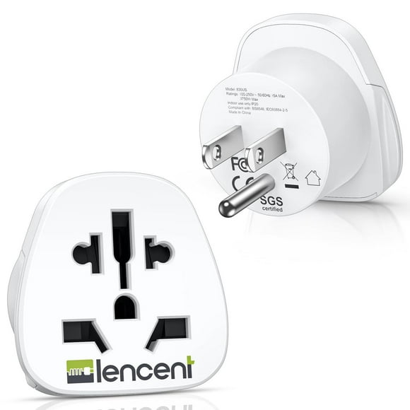 Adaptador de Enchufe LENCENT Blanco Convierte Enchufe de Europa y Más a EE. UU.