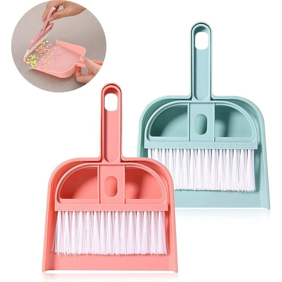 2 Pièces Mini Set pelle et Balayette,Wilsonzin Petit Balai et Ensemble de Nettoyage de Pelle à poussière -Plastique-pour nettoyer une table, un bureau, un comptoir, un clavier, une voiture