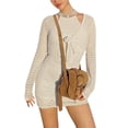 thumbnail image 4 of Liacowi Women Knit Cardigan Front Tie-up V Neck Long Sleeve Hollow Knitted Crop Smock Tops, 4 of 9