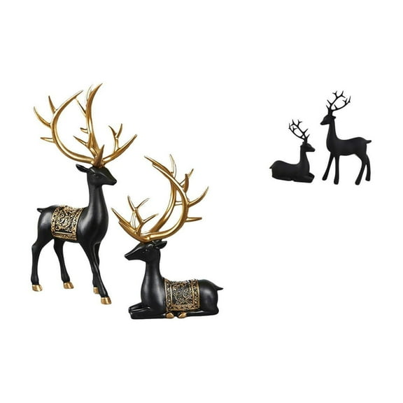 Kuntesetty 2 Pieces Black Reindeer Sculpture Resin Elk Statue Collection Deer Figurine Animal Figure Tabletop Decoration for Living Room Study Cabinet Housewarming Gift