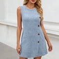 thumbnail image 2 of HVOBTTY Summer Women's Sleeveless Mini A-Line Dress Solid Color Round Neck Side Button Casual Daily Out Wear, 2 of 5