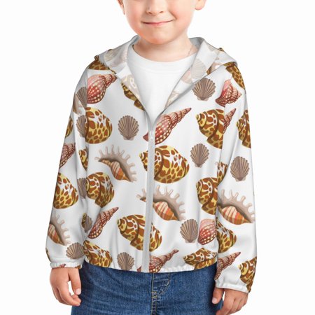 

Sun Hoodie for Kids Conch Shells Print No.9042 Long Sleeve Swim Fishing Shirts Sun Protection Zip Up Jacket Clothing Athletic Hoodie