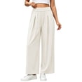 thumbnail image 2 of Mifsaly Wide Leg Track Pants Women High Waisted Pleated Athletic Pant Lightweight Breathable Flowy Casual Daily Wear Workout Clothes with Pockets White,L, 2 of 7
