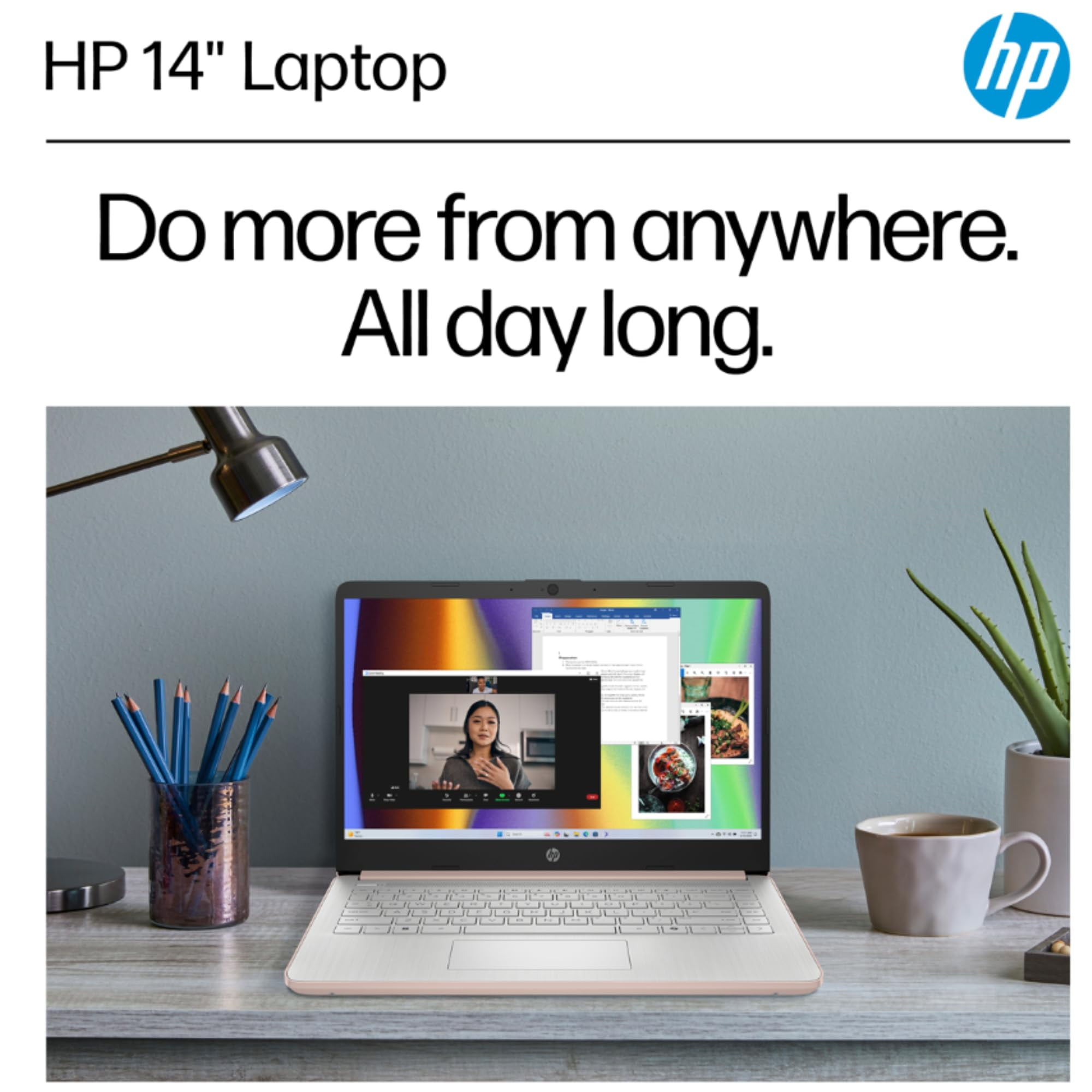 HP Rose Gold Ultrabook Laptop with Microsoft Office 365, Intel 2-Core CPU, 1.1TB Storage (1TB OneDrive and 64GB SSD), 8GB RAM, Windows 11, No Mouse