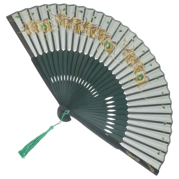 CRAFTHROU 1Set Hand Fan for Style Foldable Cooling Summer Use Green Fabric 15.4x7.9in