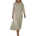 thumbnail image 2 of Ahabrexf Long Sleeve Long Dress for Women, Linen-Blend Loose Pocket Quarter Sleeve Casual Maxi Dress, 2 of 7