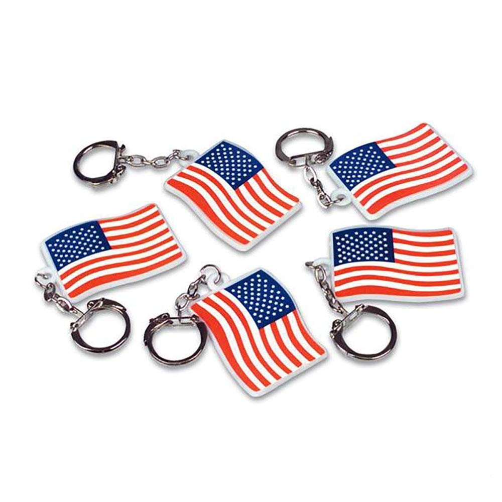 2 USA American Flag Keychains 144 pieces White Stars and Stripes Flag