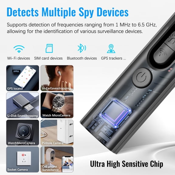 Hidden Camera Detector Spy Camera Finder for Hotels, RF Detectors for Travel Portable, 5 Levels Sensitivity 3 Modes, Camera Detector for Hotels, Home, Office, Black
