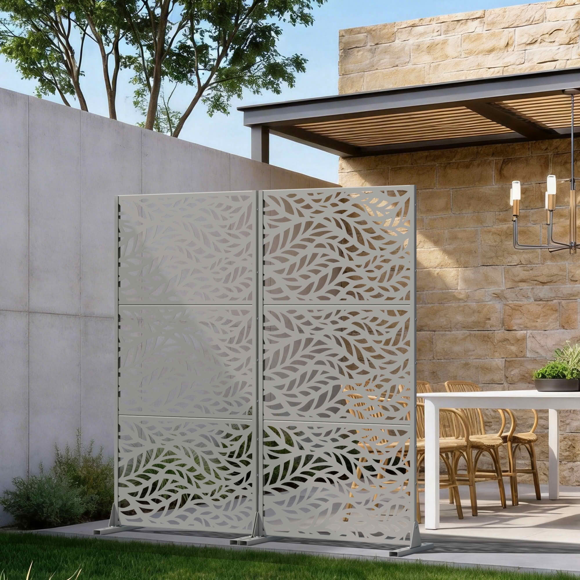 MAYEERTY Grey Rectangular Galvanized Metal Privacy Screen, Outdoor Garden Patio, 72×35×16in, 3 Panels