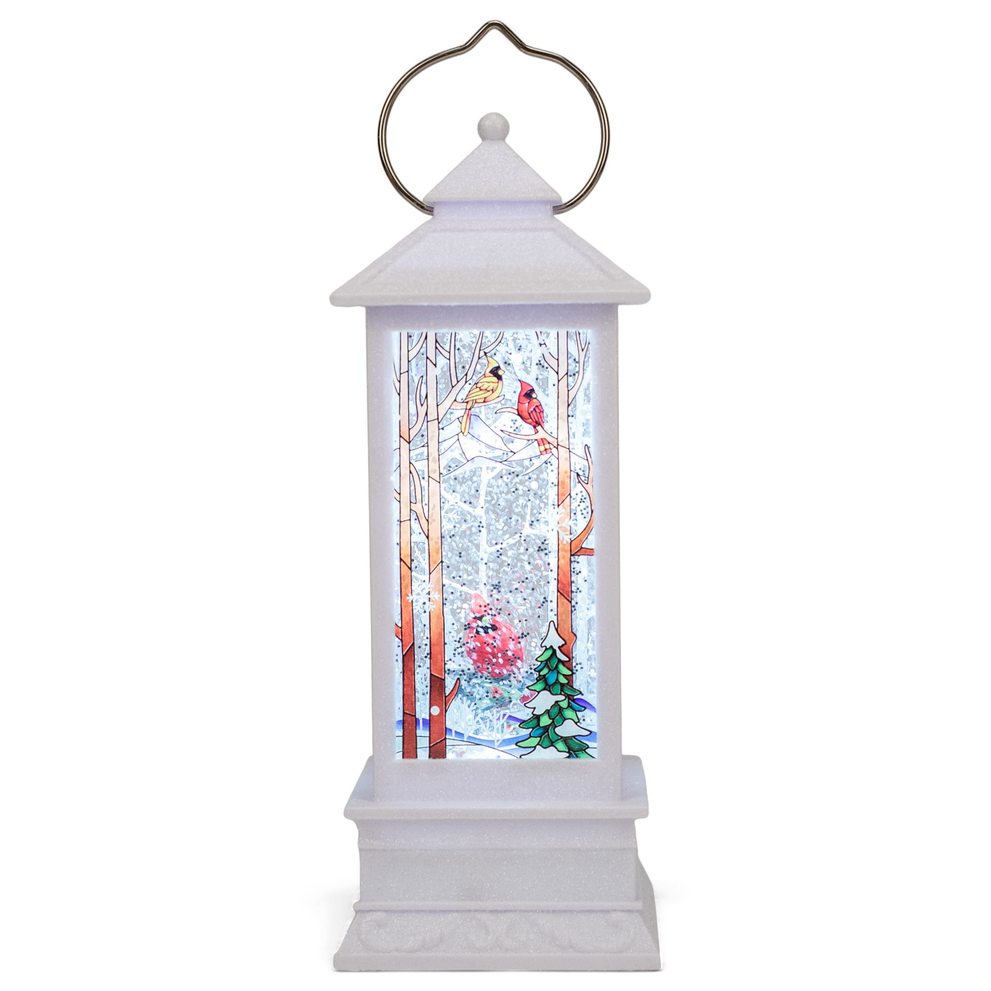 Snow White Cardinal Lantern LED 11 inch Acrylic Decorative Snow Water