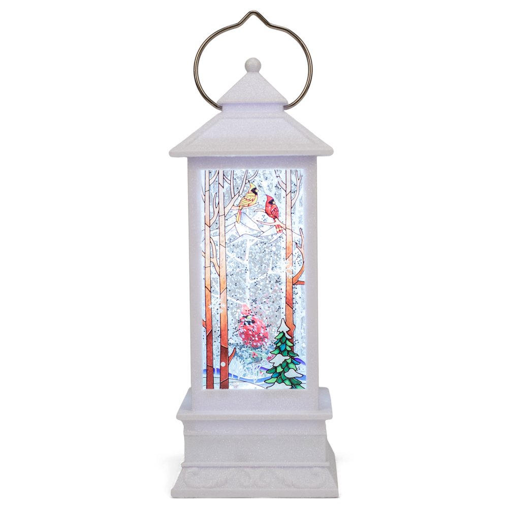 Snow White Cardinal Lantern LED 11 inch Acrylic Decorative Snow Water
