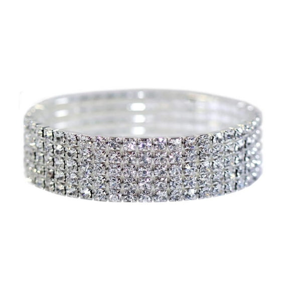 15954XS Five Row Stretch Rhinestone Bracelet - Crystal Silver
