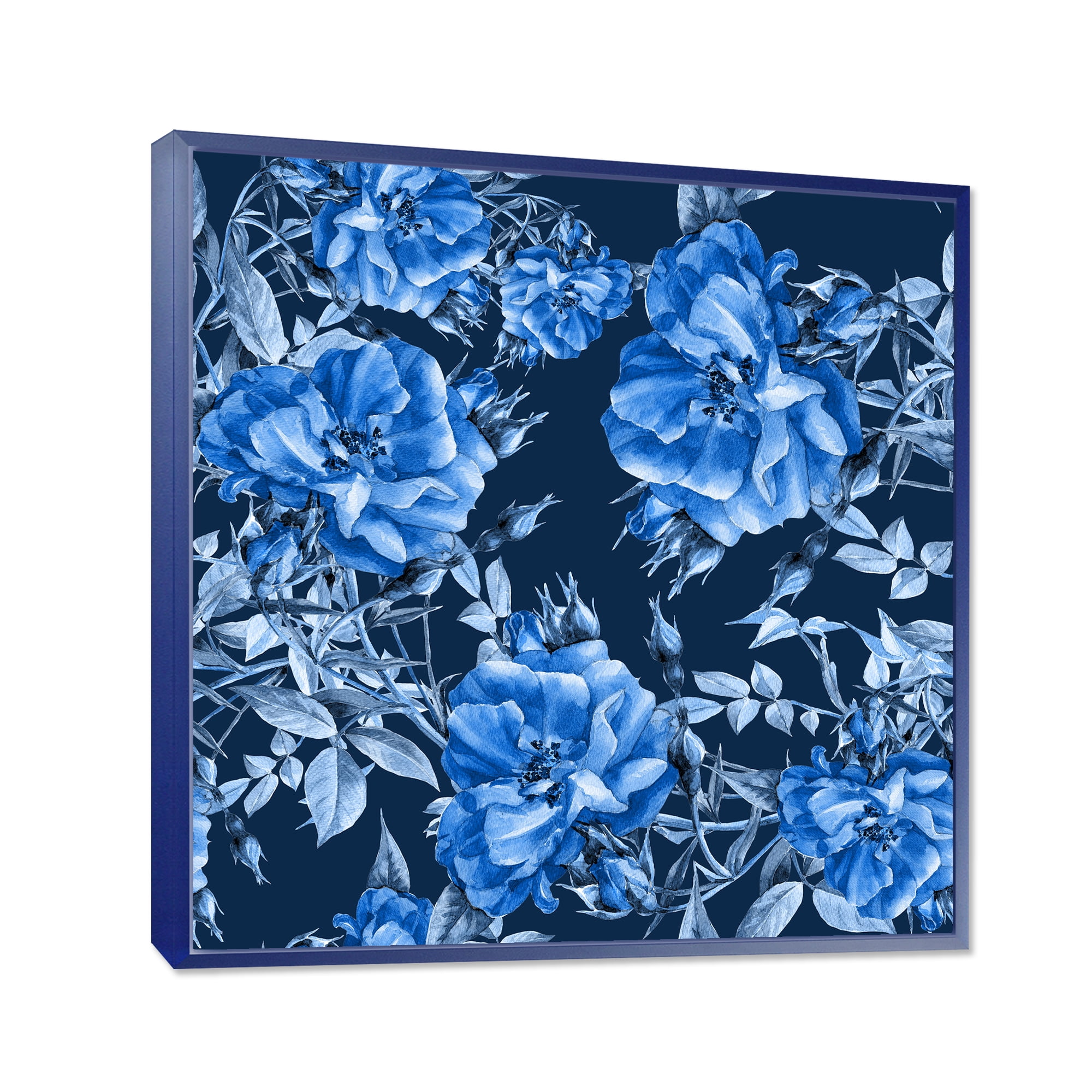 Designart 'Abstract Blue Wildflowers' Modern Framed Canvas Wall Art Print