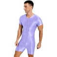 thumbnail image 5 of Haitryli Mens Zipper Front Workout Bodysuit Glossy Silky Compression Muscle Shaper Biketard Unitard Light Purple XL, 5 of 7