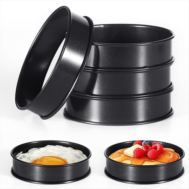 6 Aros para Bollos, Molde Redondo de Acero Inoxidable de Doble Laminado de 4 Pulgadas para Tarta, Tarta, Galleta, Huevo, Hamburguesa, Molde para Hornear y Cocinar