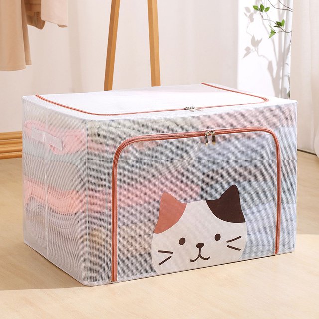 Caja de almacenamiento transparente grande, resistente al agua y a la humedad, plegable, para guardar ropa, armario de dormitorio, caja de almacenamiento de tela