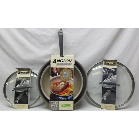 Anolon Advanced French Skillet Twin Pack 10" & 12" Pewter Collection with Lids