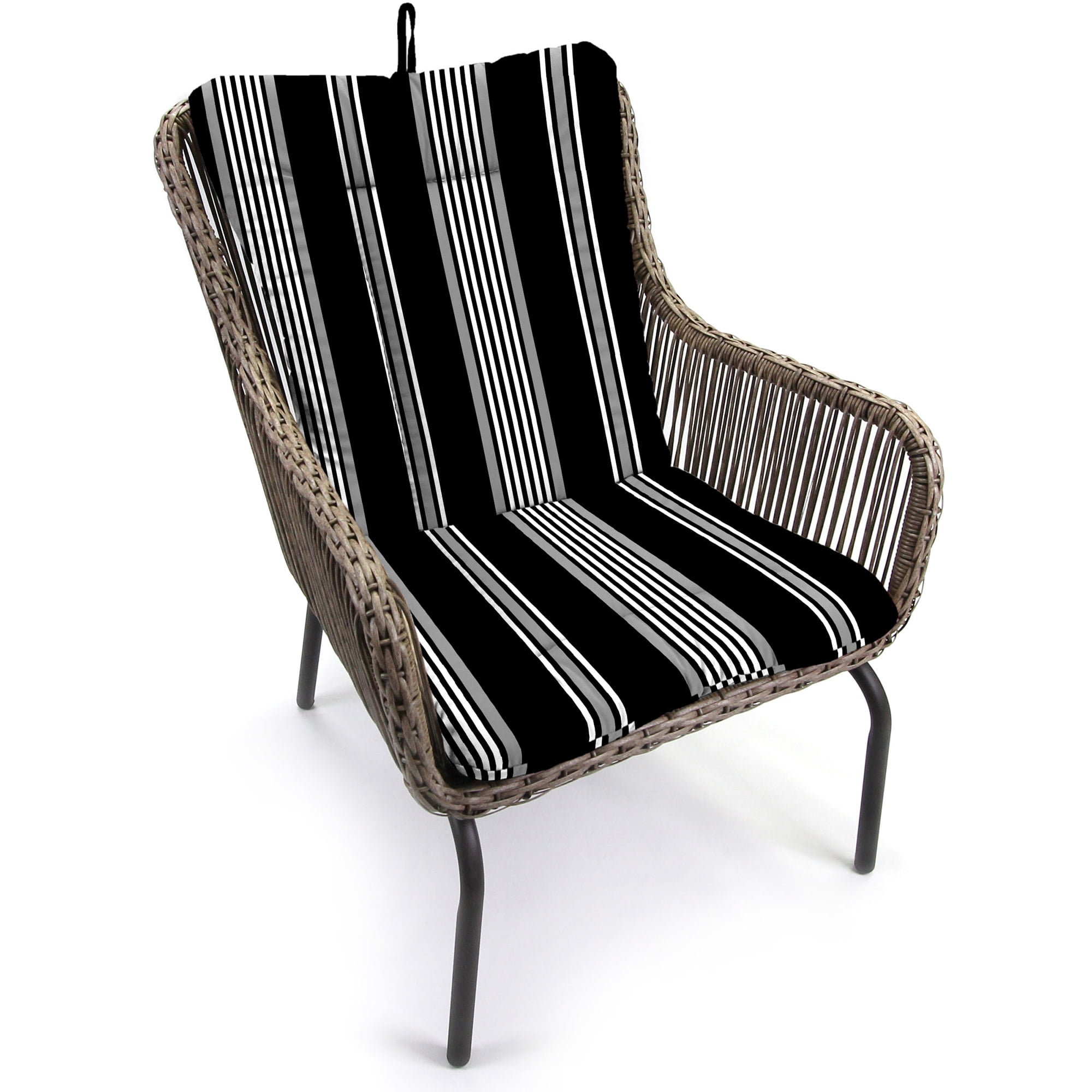 Jordan Manufacturing 38" x 21" Reeder Black Stripe Rectangular Outdoor Wrought Iron Chair Cushion with Ties and Hanger Loop